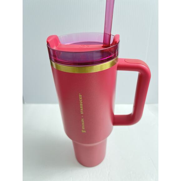 Stanley x Starbucks Exclusive Tumbler Pink Berry Glitter 40oz Target Gold Trim - Picture 2 of 4